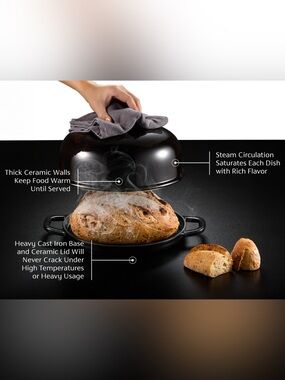Kook Cast Iron Bread Oven Cloche Black NIB Sourdough Dutch Oven Bread Baker